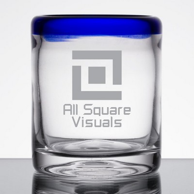 Laser Engraved Libbey® 92313 Aruba 10 oz. Old Fashioned Glass with Cobalt Blue Rim