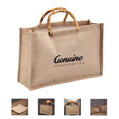 Natural Jute Bamboo Handle Tote Bag